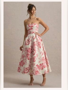 Annalise | Pink Porcelain Print Bandeau Skater Midi Dress (8) NWT